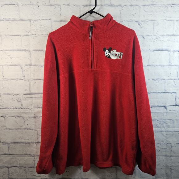 Vtg Disney Mickey Unlimited Womens Red Fleece Mickey 1/4 zip Sweater Size 2X - Picture 1 of 5